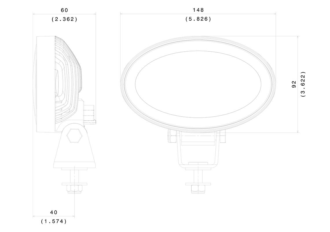 Oval LED Arbeitsscheinwerfer seitlich angebracht